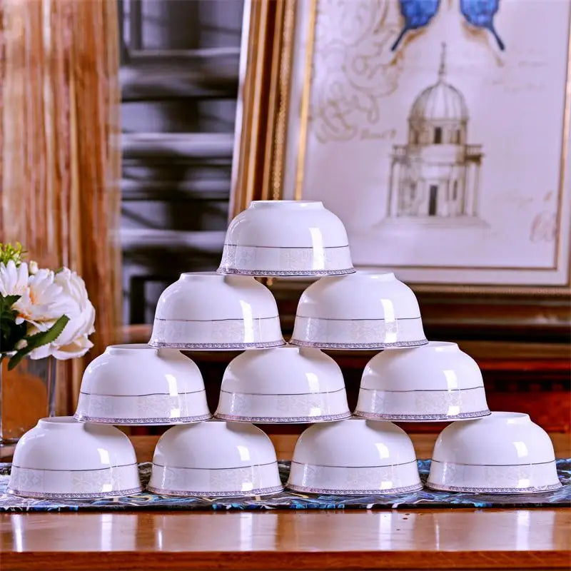 10pcs/set Chinese Dining Room Ceramic Tableware 4.5*inch Deep Jingdezhen Bone China Porcelain Dinnerware Rice bowl ceramic bowl