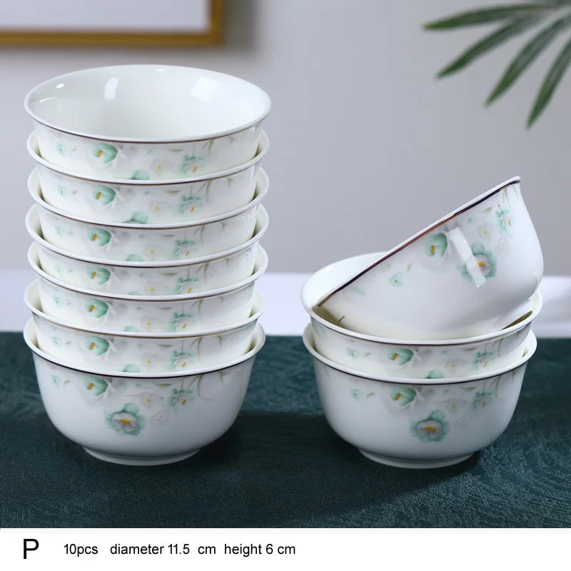 10pcs/set Chinese Dining Room Ceramic Tableware 4.5*inch Deep Jingdezhen Bone China Porcelain Dinnerware Rice bowl ceramic bowl