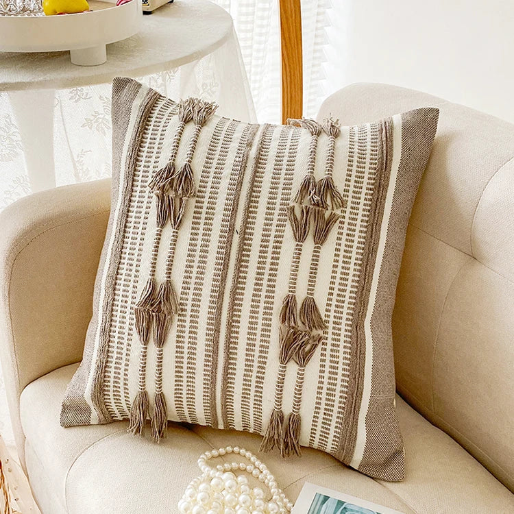 Home Decor Cushion Cover Throw Pillow Cover Yellow Grey Coffee Pink Boho Style Tassels for Living Room Bed Room 45x45cm/30x50cm