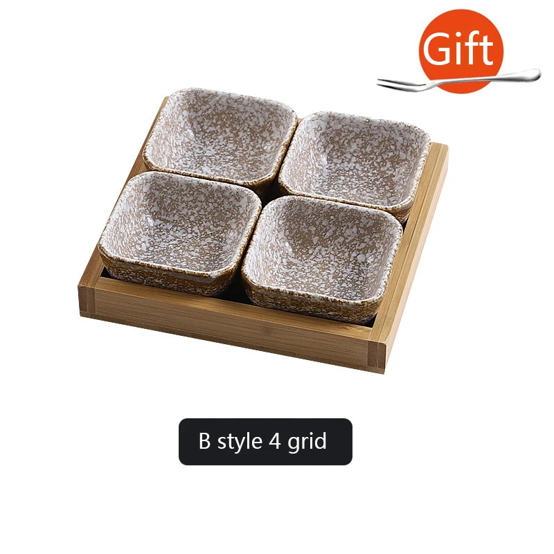 Creative Ceramic Grid Fruit Snack Plates Set For Food Japanese INS Tableware With Tray Serving Dishes Home Fruit Bowl Snack Tray