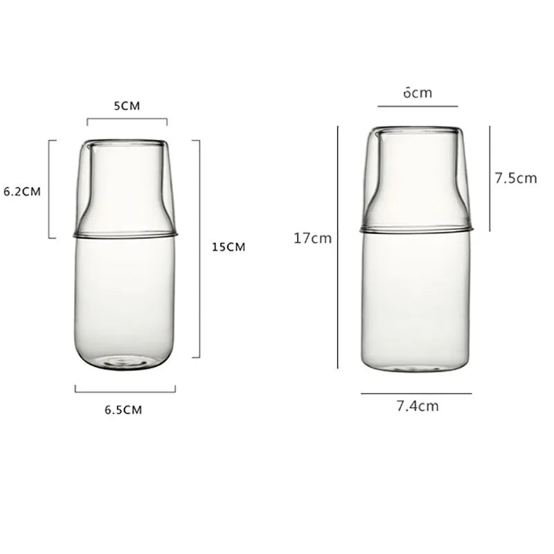 400/550ml Bedside Cold Kettle Glass Cup Set Heat-resistant Water Jug Milk Juice Cup Bedroom Nightstand Glass Mouthwash Bottle