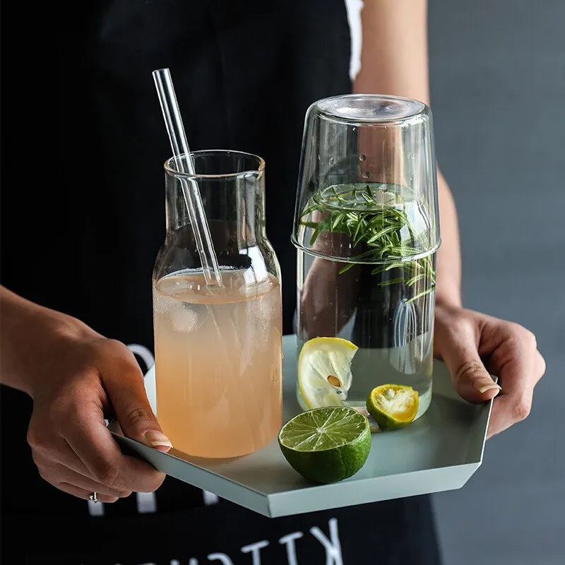 400/550ml Bedside Cold Kettle Glass Cup Set Heat-resistant Water Jug Milk Juice Cup Bedroom Nightstand Glass Mouthwash Bottle
