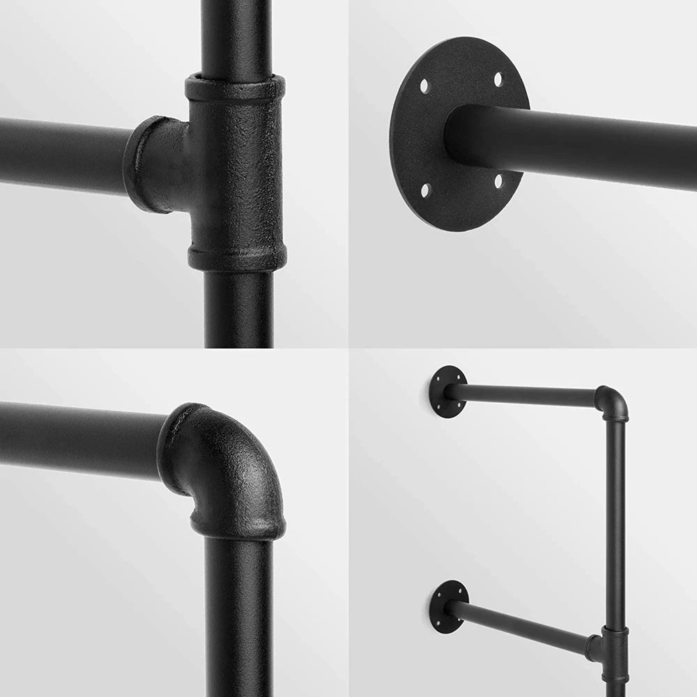 2 PCS Black DIY Pipe Shelves 5 Tier Shelf Industrial Furniture Wall Shelf Bracket Home Decor Hanging Storage Shelves Iron Pipe
