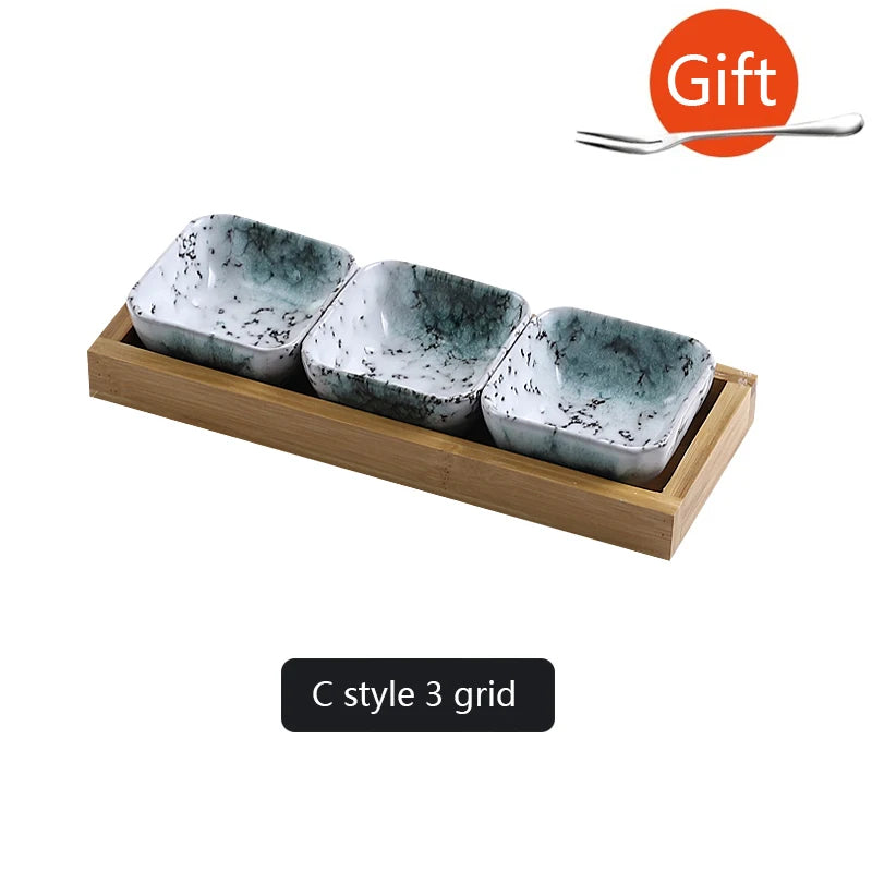 Creative Ceramic Grid Fruit Snack Plates Set For Food Japanese INS Tableware With Tray Serving Dishes Home Fruit Bowl Snack Tray