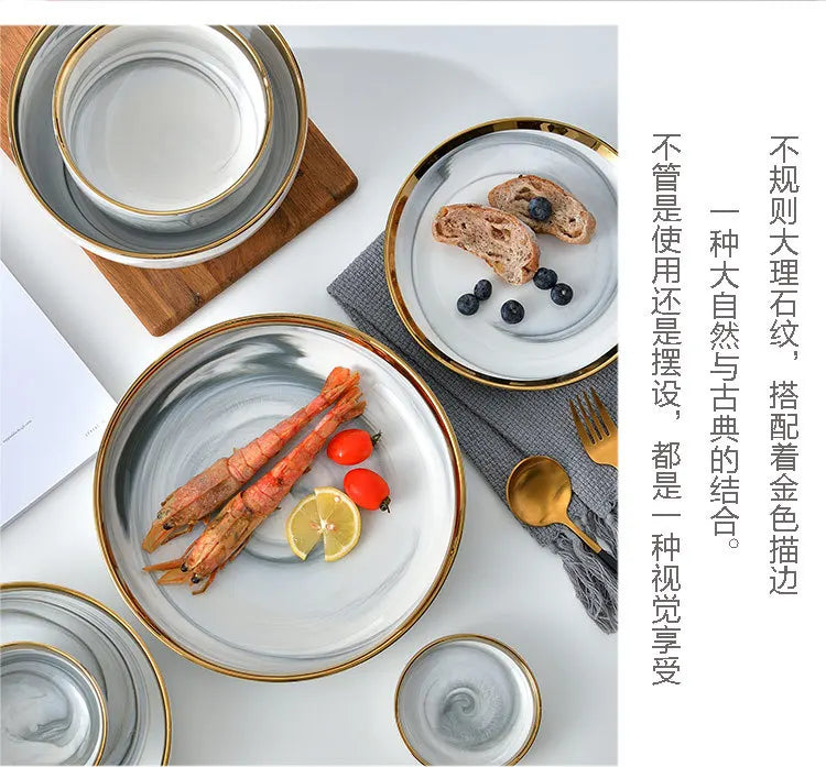 6 People eat marble ceramic dinner dishes and plates sets dinnerware sets tableware посуда набор посуды на 6 персон посуда