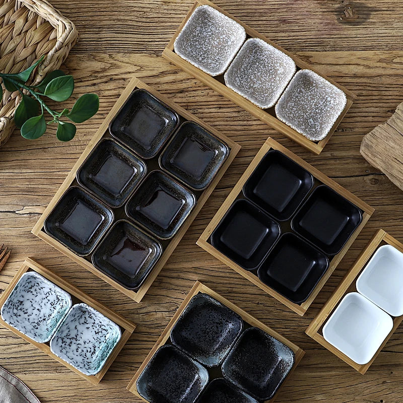 Creative Ceramic Grid Fruit Snack Plates Set For Food Japanese INS Tableware With Tray Serving Dishes Home Fruit Bowl Snack Tray