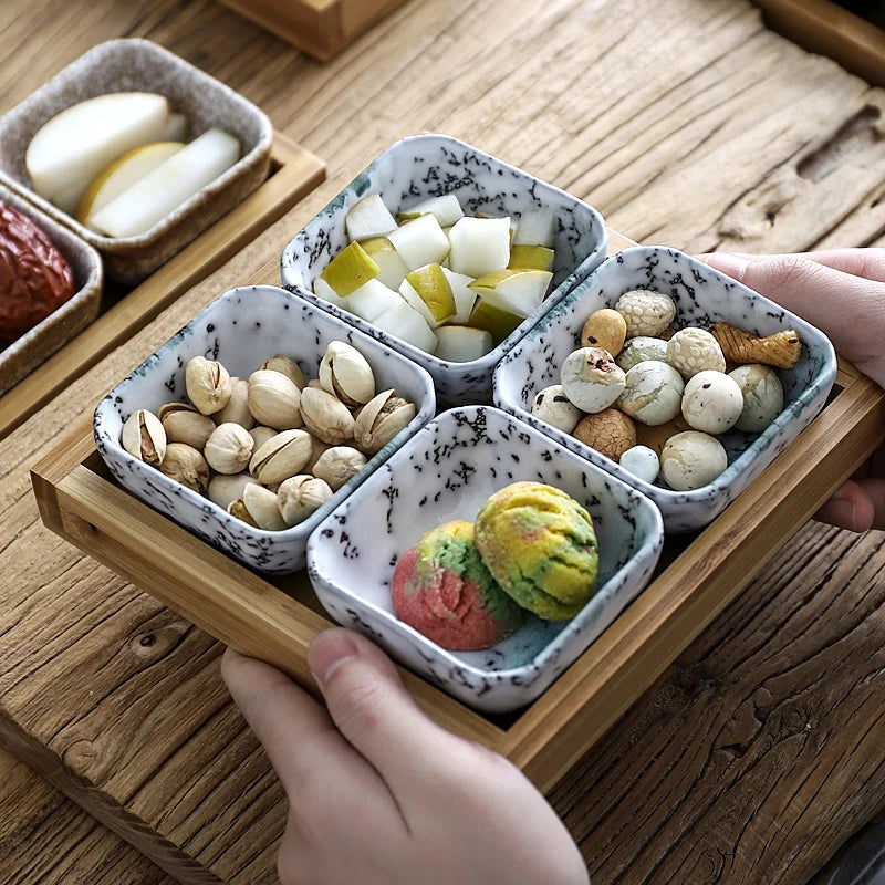 Creative Ceramic Grid Fruit Snack Plates Set For Food Japanese INS Tableware With Tray Serving Dishes Home Fruit Bowl Snack Tray