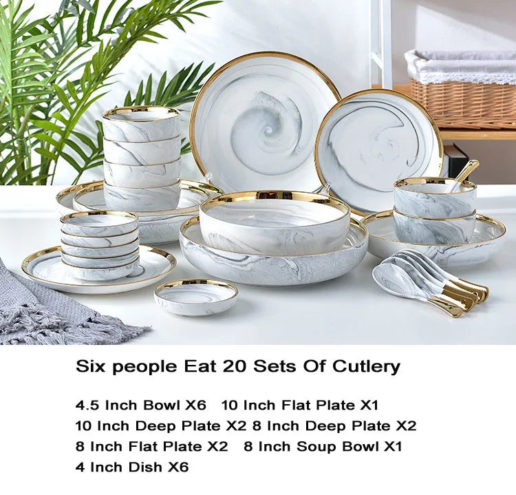 6 People eat marble ceramic dinner dishes and plates sets dinnerware sets tableware посуда набор посуды на 6 персон посуда