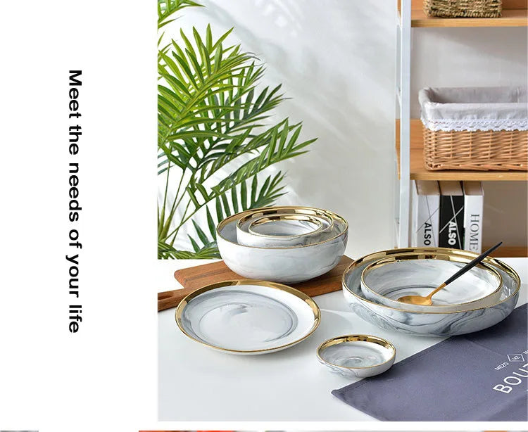 6 People eat marble ceramic dinner dishes and plates sets dinnerware sets tableware посуда набор посуды на 6 персон посуда