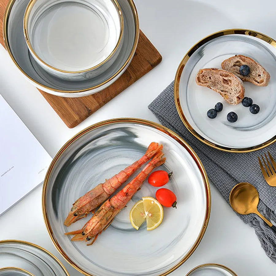 6 People eat marble ceramic dinner dishes and plates sets dinnerware sets tableware посуда набор посуды на 6 персон посуда