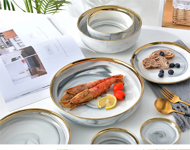 6 People eat marble ceramic dinner dishes and plates sets dinnerware sets tableware посуда набор посуды на 6 персон посуда