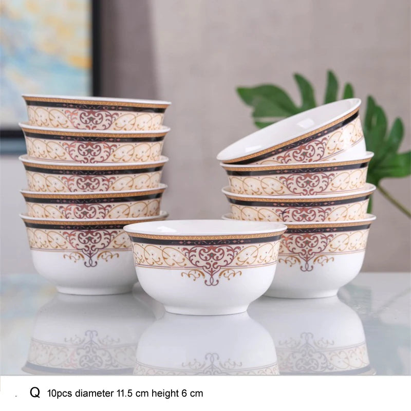 10pcs/set Chinese Dining Room Ceramic Tableware 4.5*inch Deep Jingdezhen Bone China Porcelain Dinnerware Rice bowl ceramic bowl