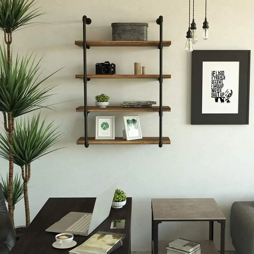 2 PCS Black DIY Pipe Shelves 5 Tier Shelf Industrial Furniture Wall Shelf Bracket Home Decor Hanging Storage Shelves Iron Pipe
