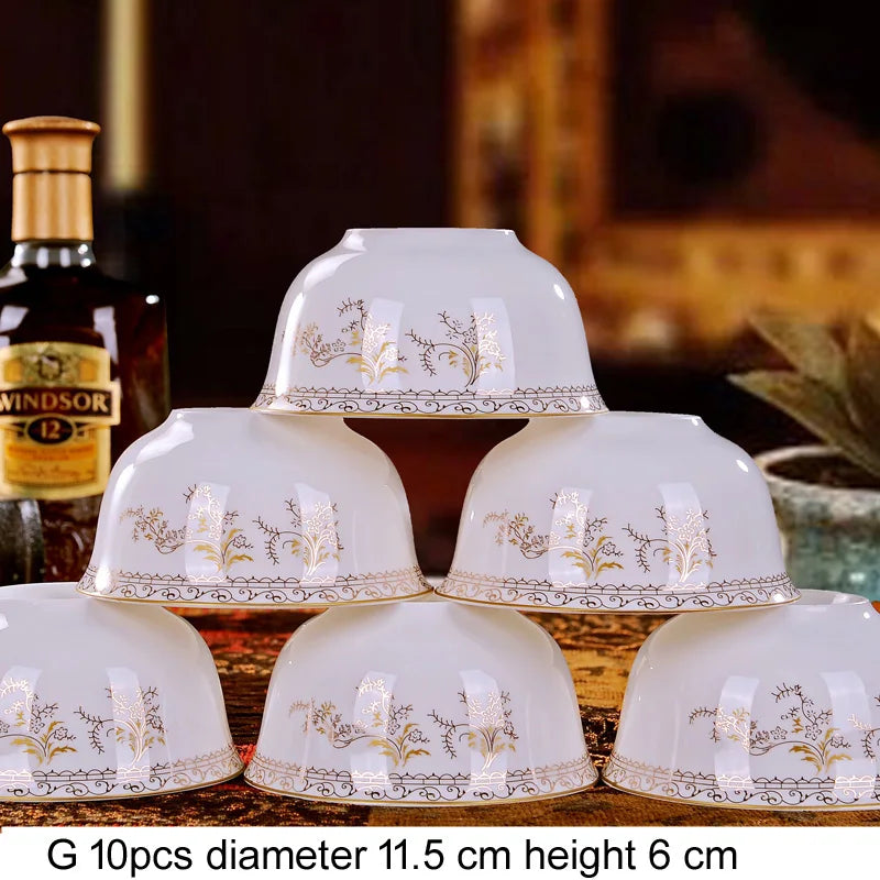 10pcs/set Chinese Dining Room Ceramic Tableware 4.5*inch Deep Jingdezhen Bone China Porcelain Dinnerware Rice bowl ceramic bowl