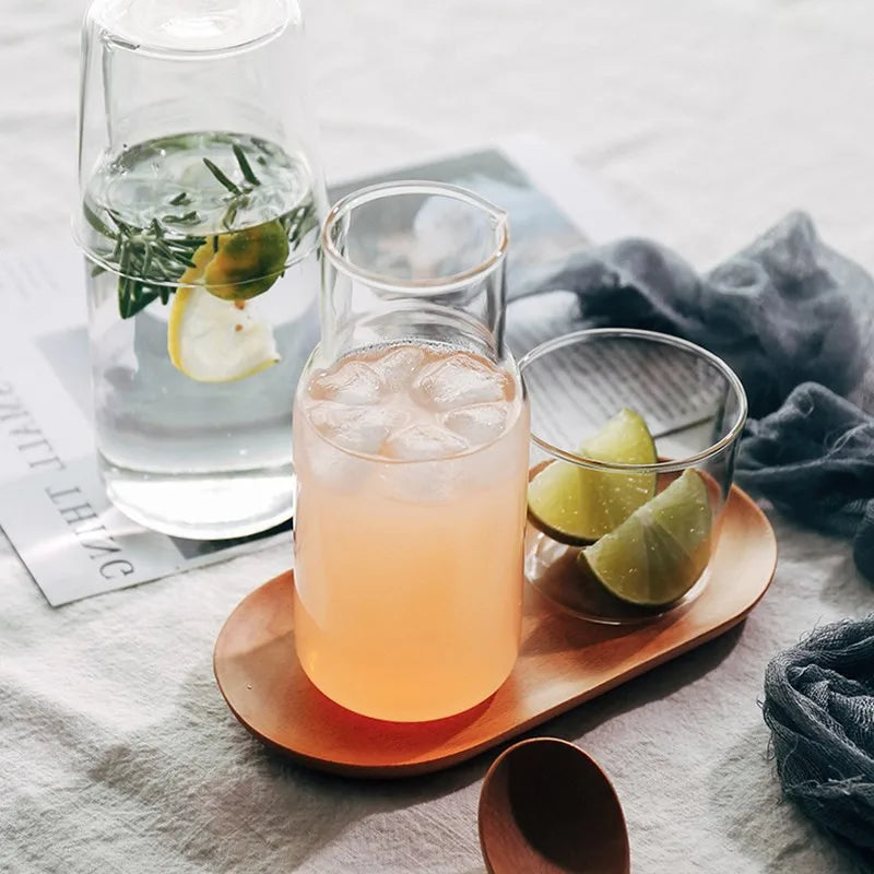 400/550ml Bedside Cold Kettle Glass Cup Set Heat-resistant Water Jug Milk Juice Cup Bedroom Nightstand Glass Mouthwash Bottle