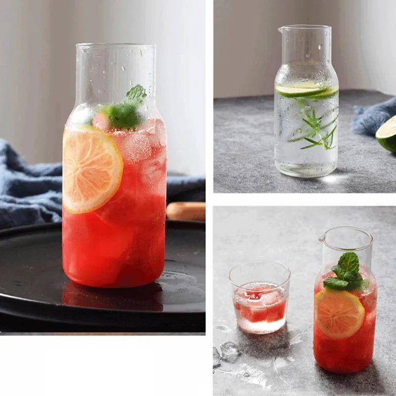 400/550ml Bedside Cold Kettle Glass Cup Set Heat-resistant Water Jug Milk Juice Cup Bedroom Nightstand Glass Mouthwash Bottle