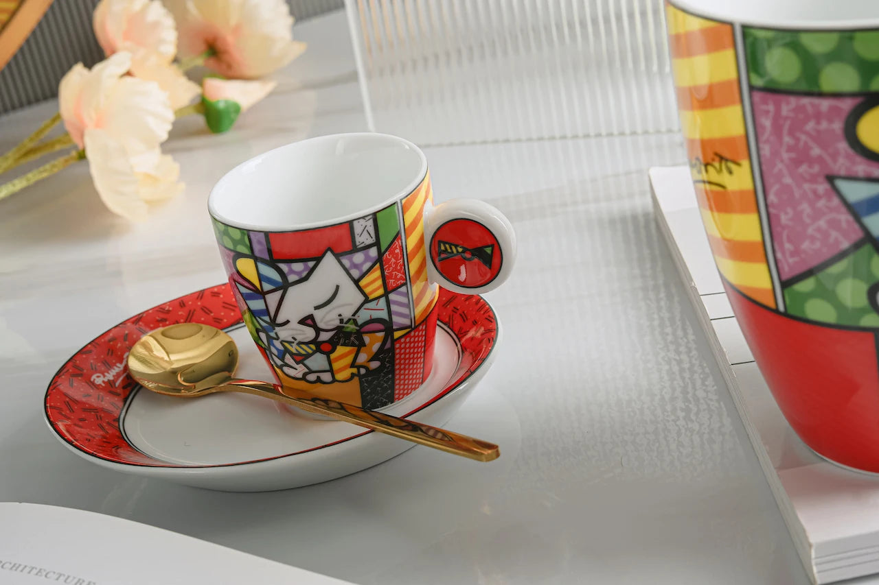 German Blue Cat European Creative Mini Ceramic Coffee Cup Tea Cups and Saucer Sets Coffee Cup Cute Cup Teacup Mug