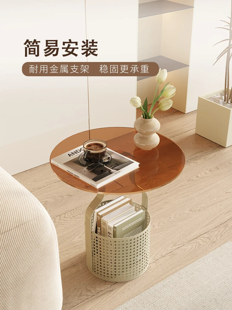 Home online celebrity simple sofa, small round table, living room glass, small coffee table, small bedside table.