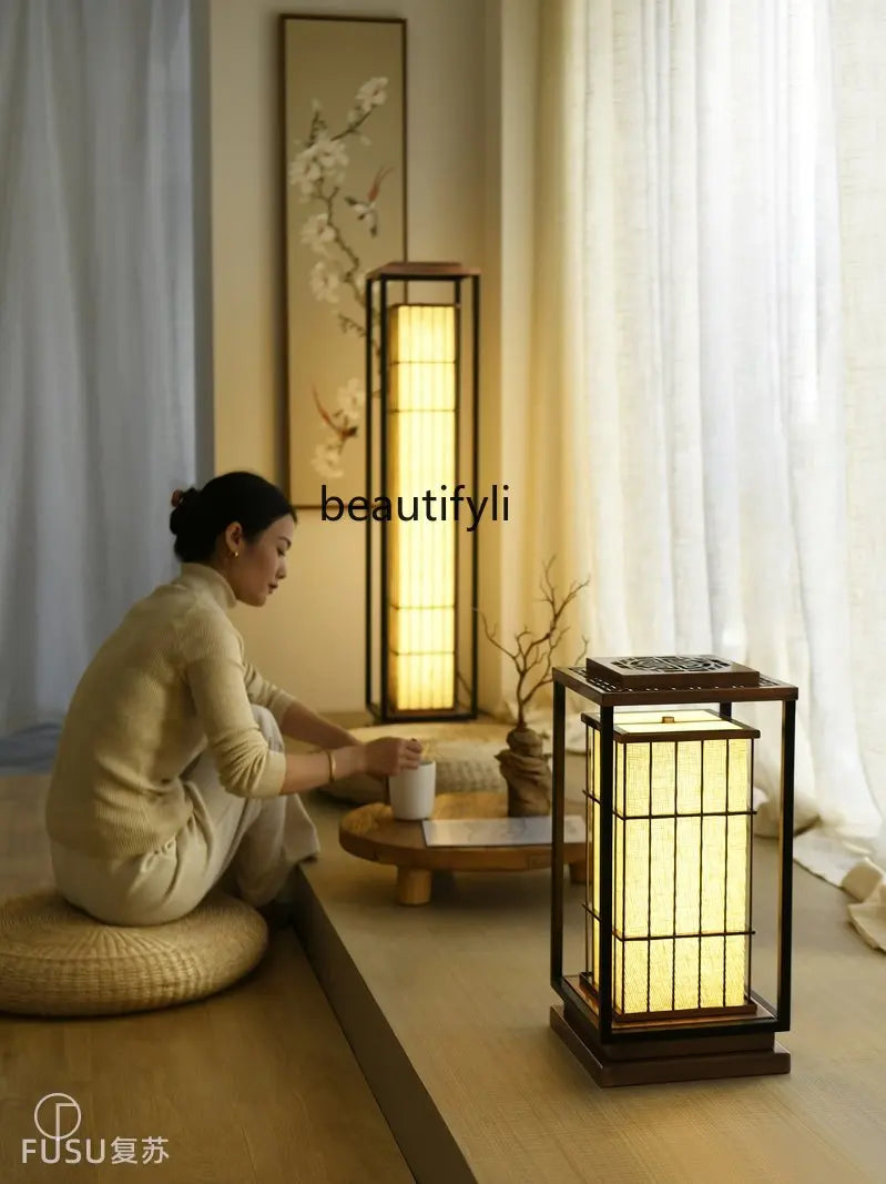 zq Desk lamp, Japanese living room, retro floor lamp, Zen tea room, study, home stay restaurant, landscape lamp