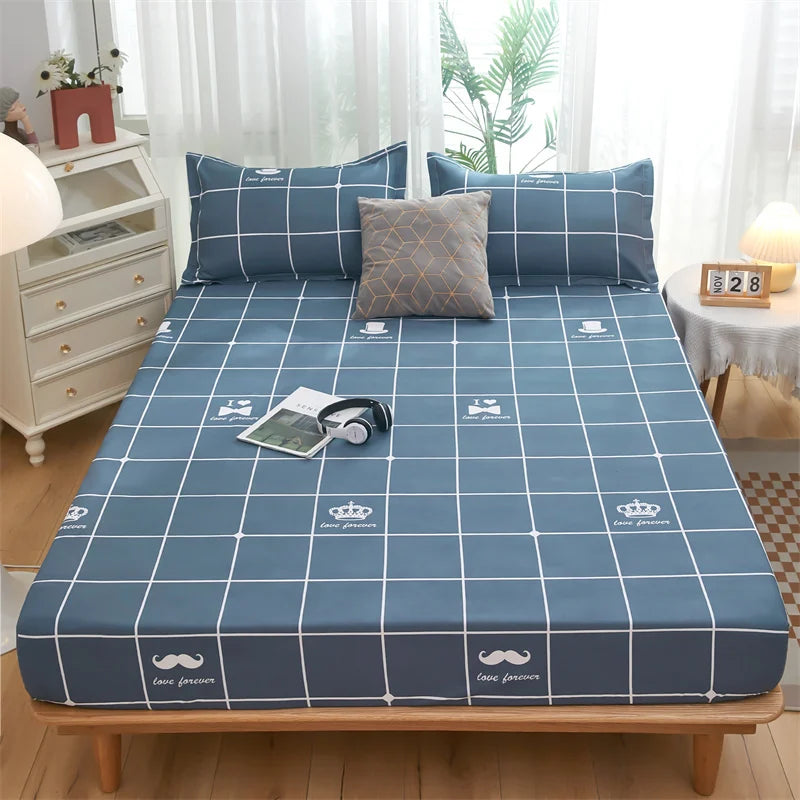Solstice Home Textile Girl Kid Teen Bedding Fitted Sheet Flower Blue Cartoon Smiley Face 1Pcs Boy Bed Mattress Cover Double Bed