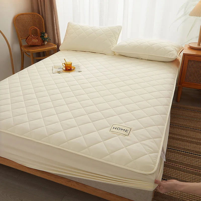 Cotton Thicken Quilted Mattress Cover Anti-bacterial Mattress Protector Topper Pad Soft Fitted Sheet Not Including Pillowcase