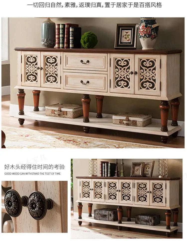 European-Style Solid Wood Console Table American Country Side Cabinet 1.6 M Side View Table Window Side Desk