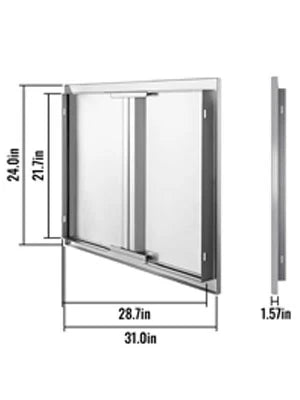 Stainless Steel BBQ Cabinet Access Door W/ Recessed Handle for Indoor/Outdoor Kitchen, BBQ Island, Kitchen Sink, Fireplace