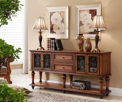 European-Style Solid Wood Console Table American Country Side Cabinet 1.6 M Side View Table Window Side Desk