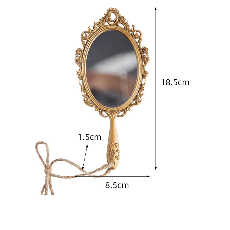 European Metal Vanity Mirror Desktop Retro Craft Ornament Bedroom Dresser Palace Relief Cosmetic Mirrors Home Decoration