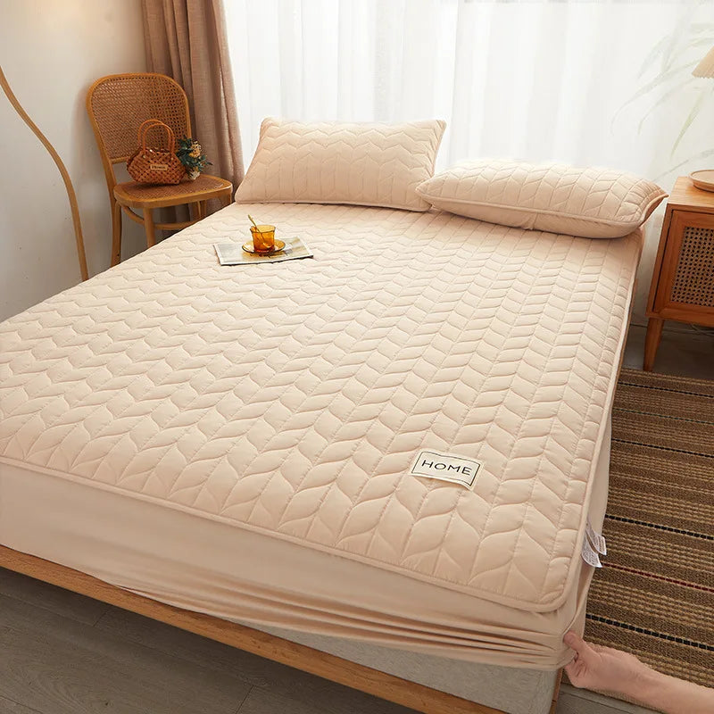 Cotton Thicken Quilted Mattress Cover Anti-bacterial Mattress Protector Topper Pad Soft Fitted Sheet Not Including Pillowcase