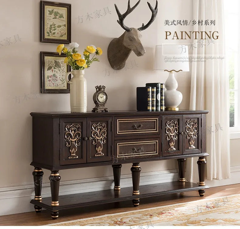 European-Style Solid Wood Console Table American Country Side Cabinet 1.6 M Side View Table Window Side Desk