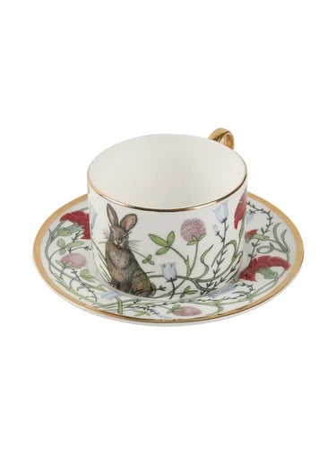 Russian Royal Porcelain Lomonosov Cartoon Rabbit Gold Plated Bone China Coffee Cup and Saucer Gift Box Gift Coffee Cup Set