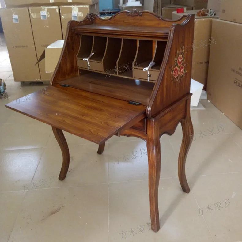 European American Style Makeup Table Solid Wood Dressing Table Classical Secretarial Cabinet Desk Side Table