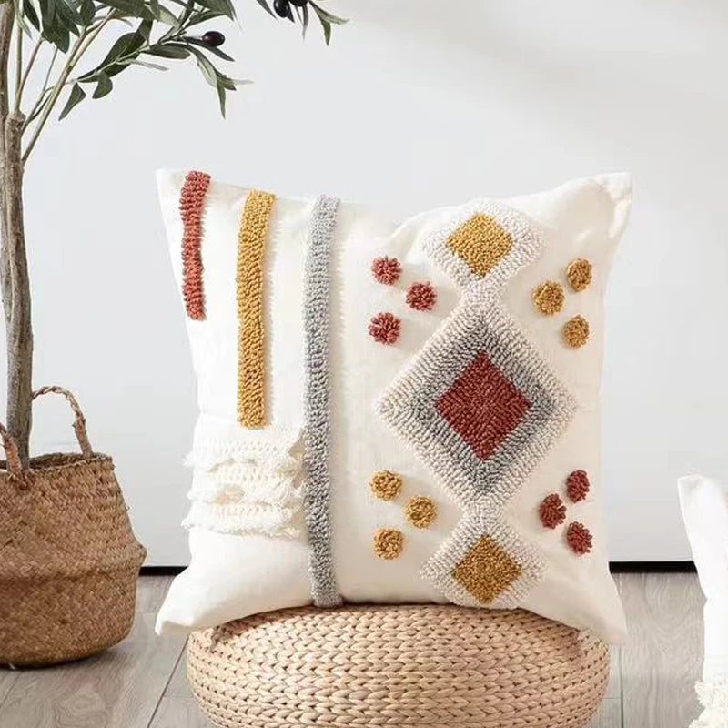 Boho Style Cushion cover Ivory Burt Orang Decoration Pillow Cover 45x45cm/30x50cm Tufted for Living room Bedroom Sofa Bed Couch