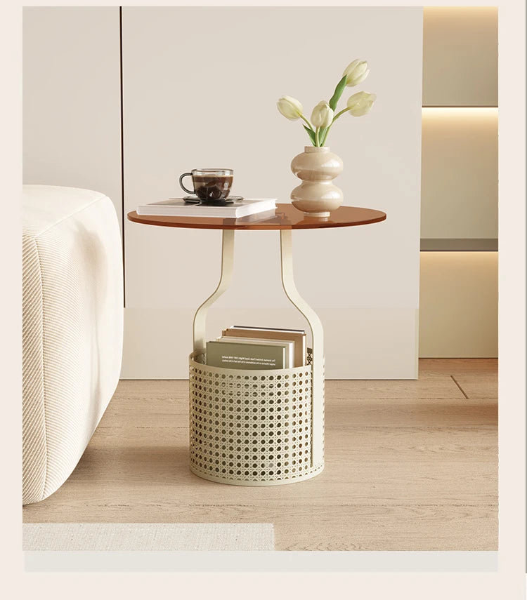 Home online celebrity simple sofa, small round table, living room glass, small coffee table, small bedside table.