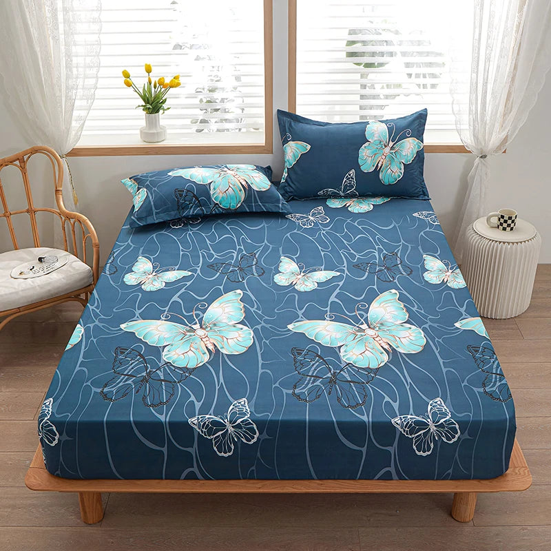 1pc 100% polyester printing bed mattress set with four corners and elastic band sheets hot sale(pillowcases need order)
