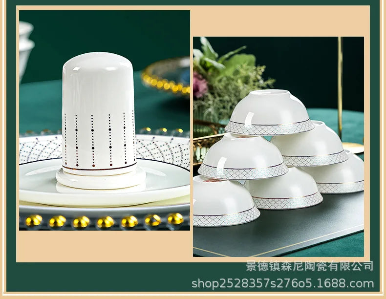 Jingdezhen dish set European style bowls and chopsticks bone china tableware gift bone china tableware