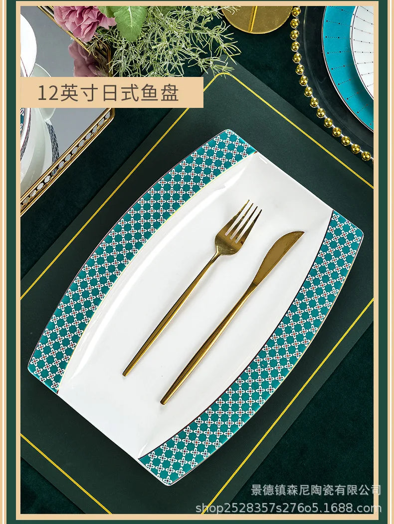 Jingdezhen dish set European style bowls and chopsticks bone china tableware gift bone china tableware