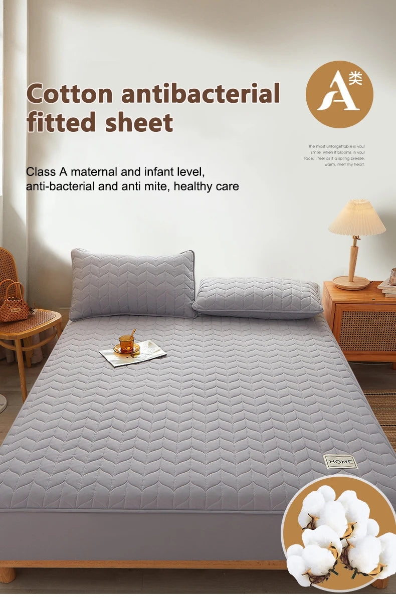 Cotton Thicken Quilted Mattress Cover Anti-bacterial Mattress Protector Topper Pad Soft Fitted Sheet Not Including Pillowcase