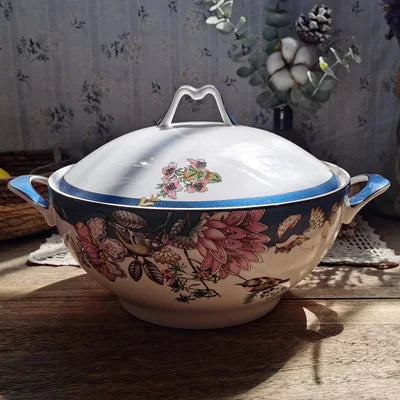 Bone china tableware Chinese style pastoral style 4.5 inch rice bowl flower bird embossed flower 8 inch plate 12 inch fish plate