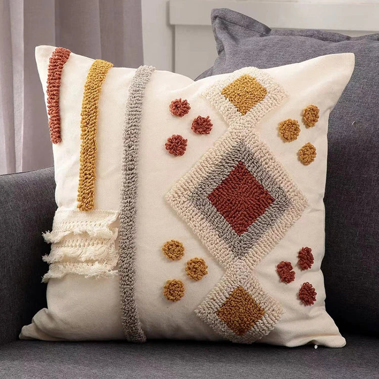 Boho Style Cushion cover Ivory Burt Orang Decoration Pillow Cover 45x45cm/30x50cm Tufted for Living room Bedroom Sofa Bed Couch