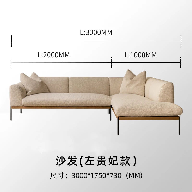 Fabric sofa living room modern simple Nordic chaise longue solid wood corner sofa combination