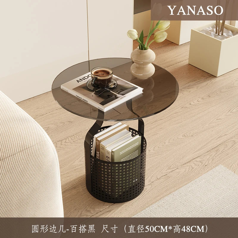 Home online celebrity simple sofa, small round table, living room glass, small coffee table, small bedside table.