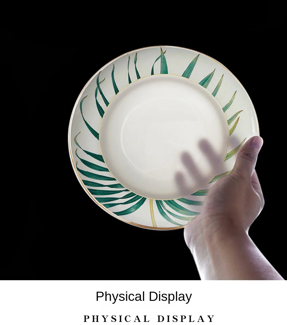 New Palm Leaf Nordic Style Tableware Hotel Household Bone Porcelain Plate Coffee Set Mug Disk Set Dinner Plates Ceramic Plate