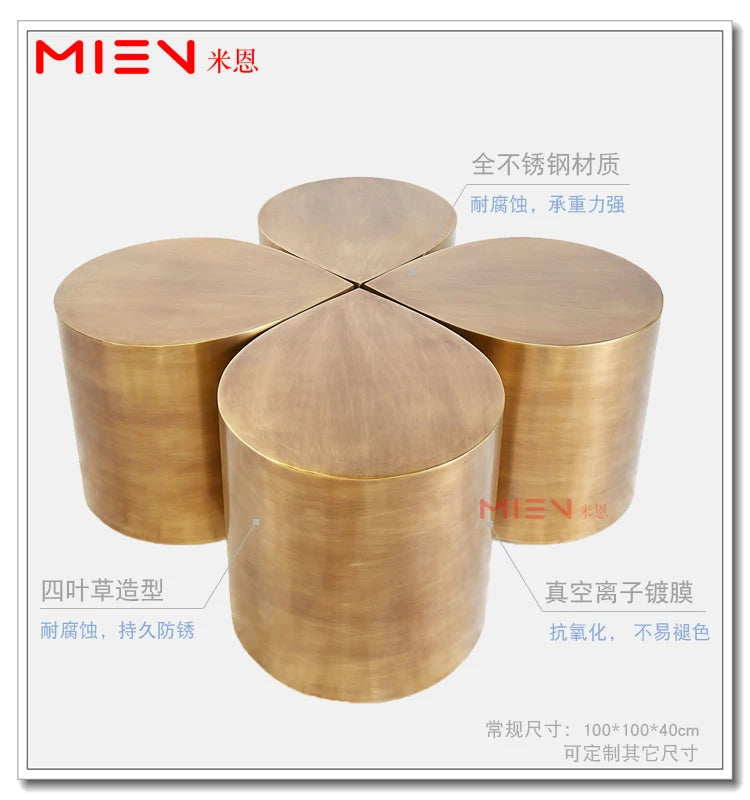 Fresh Four-Leaf Clover Tea Table Tear Drop Coffee Table Brushed Bronze Craft Adler Shaped Sofa Side Table