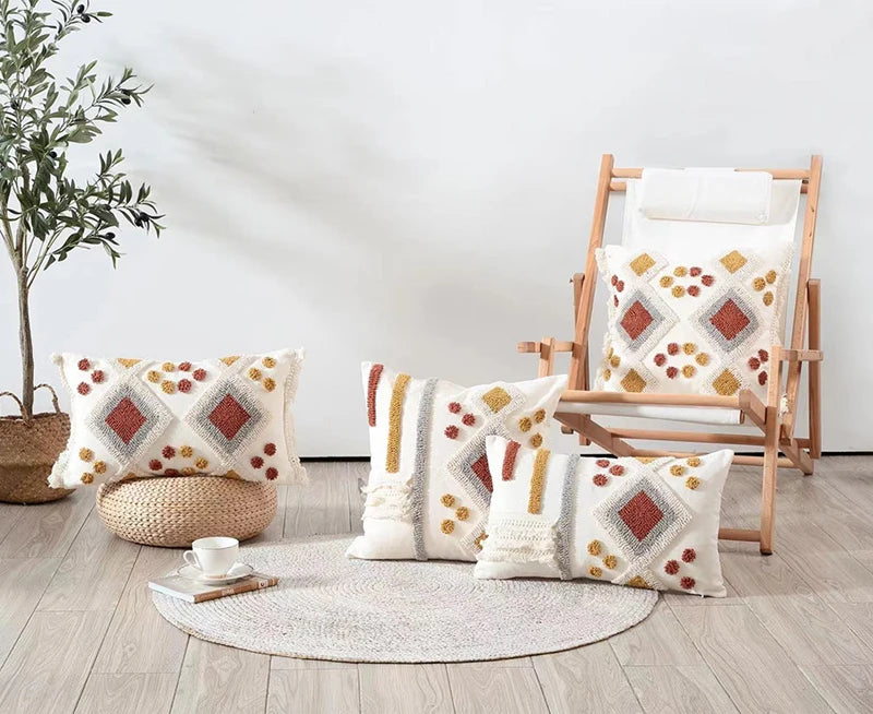 Boho Style Cushion cover Ivory Burt Orang Decoration Pillow Cover 45x45cm/30x50cm Tufted for Living room Bedroom Sofa Bed Couch