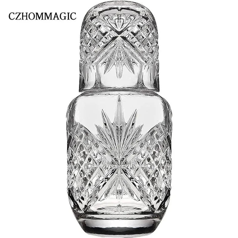 550ml Diamond Bedside Water Carafe and Glass Set for Bedroom Nightstand Vintage Night Water Pitcher with Tumbler Cup for Juice