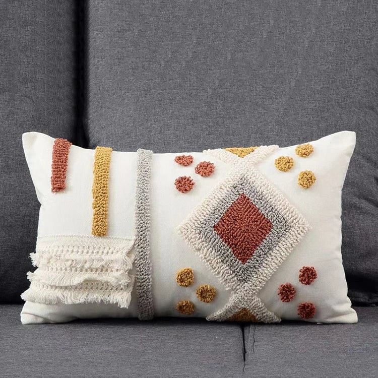 Boho Style Cushion cover Ivory Burt Orang Decoration Pillow Cover 45x45cm/30x50cm Tufted for Living room Bedroom Sofa Bed Couch