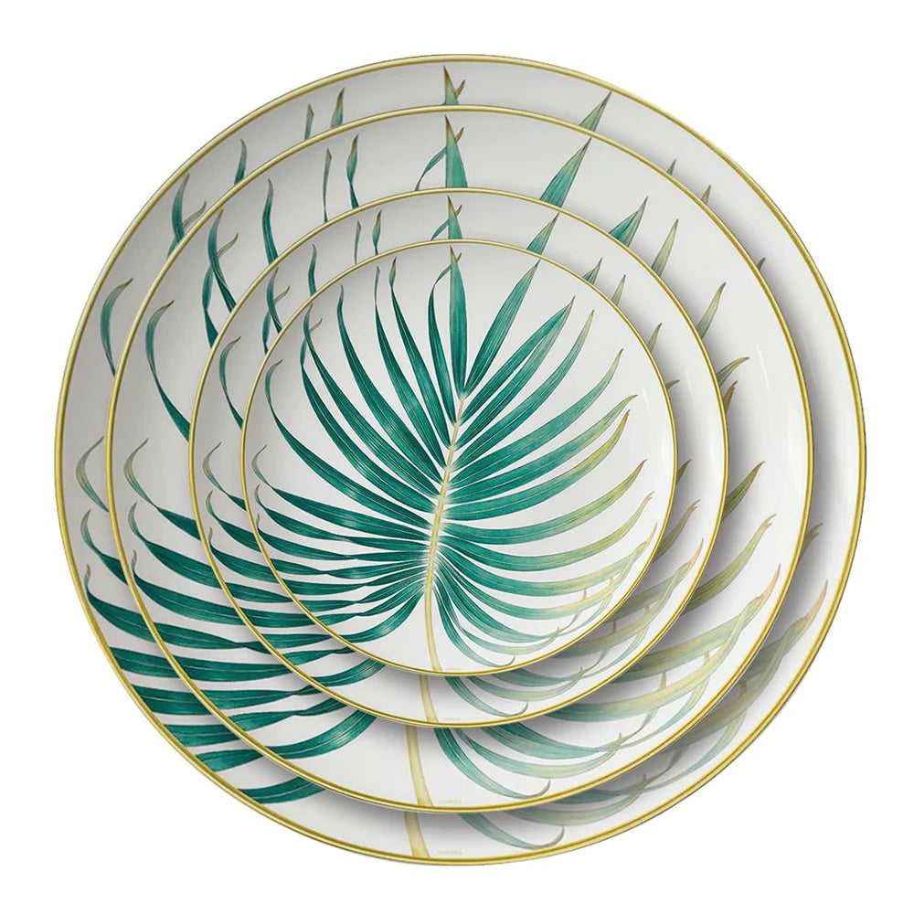New Palm Leaf Nordic Style Tableware Hotel Household Bone Porcelain Plate Coffee Set Mug Disk Set Dinner Plates Ceramic Plate