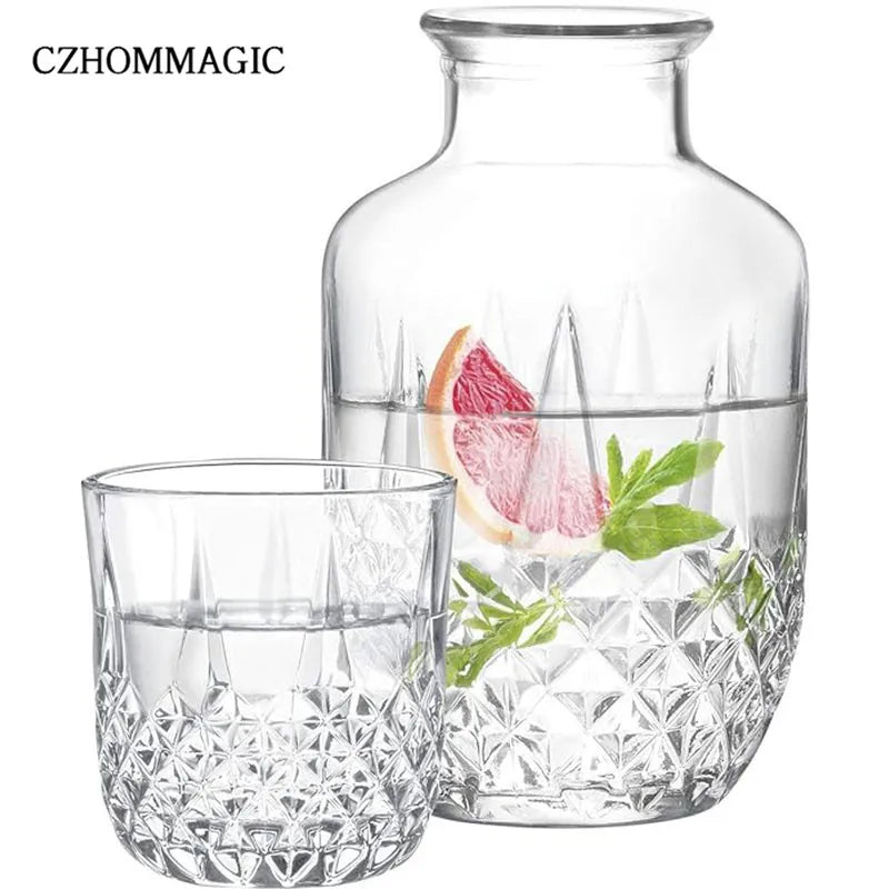 550ml Diamond Bedside Water Carafe and Glass Set for Bedroom Nightstand Vintage Night Water Pitcher with Tumbler Cup for Juice
